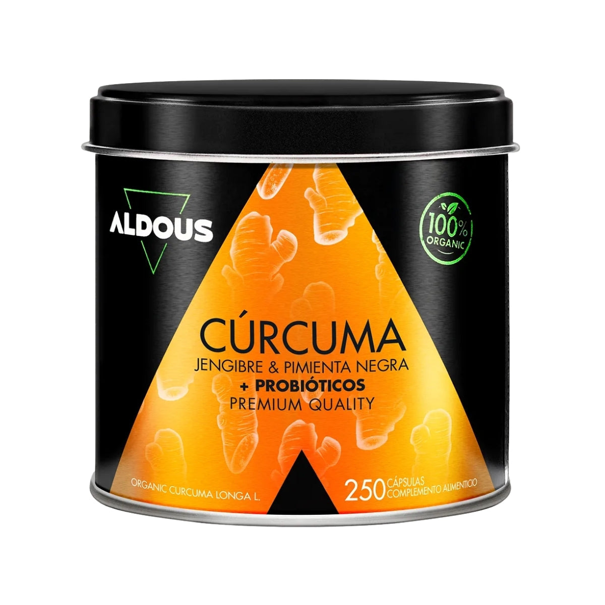 Aldous Bio Cúrcuma Ecológica con Jengibre y Probióticos, complemento alimenticio 250 cápsulas