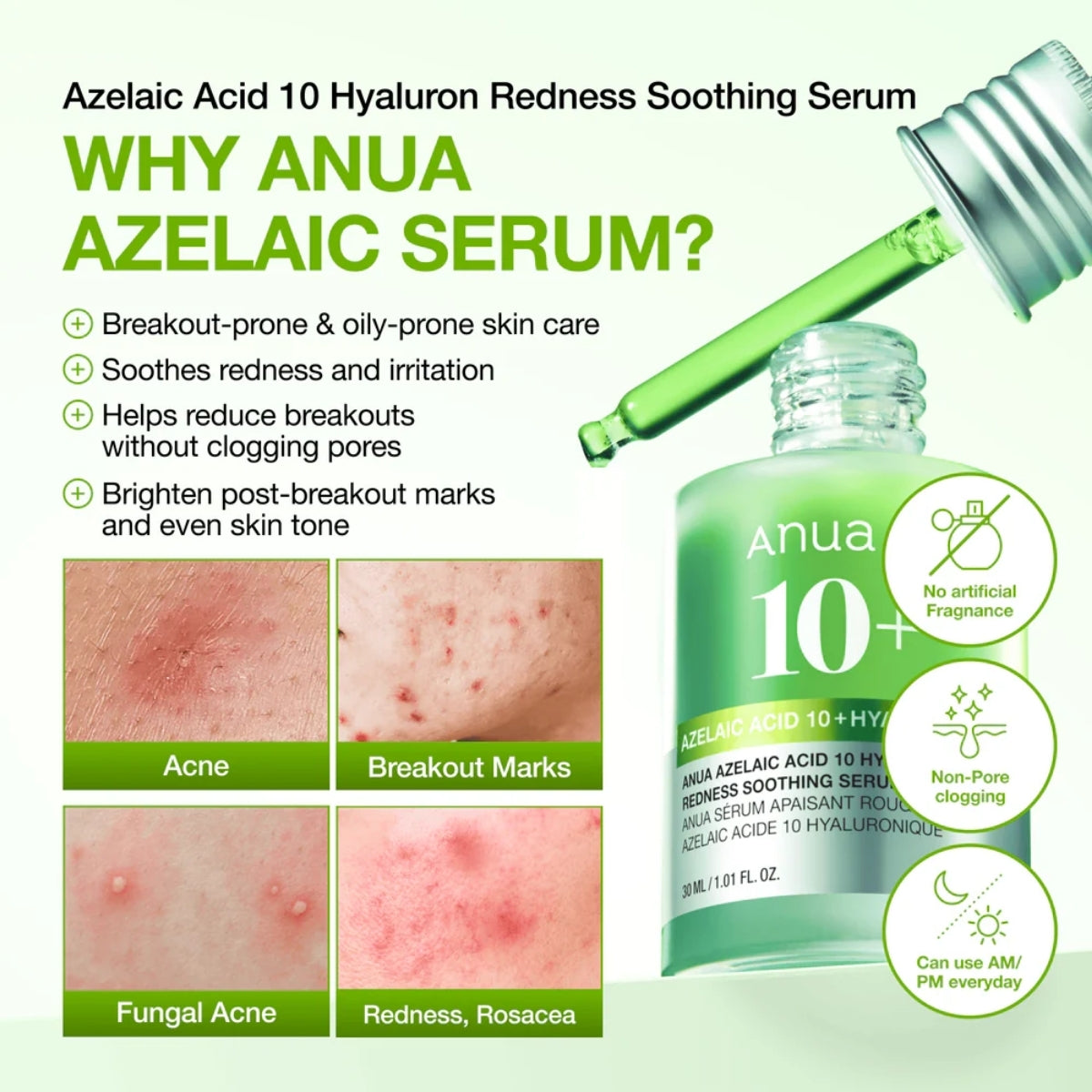 Anua Azelaic Acid 10 Hyaluron Redness Soothing Serum, para pieles con tendencia a rojeces