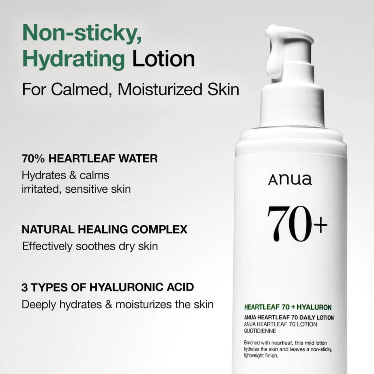 Anua Heartleaf 70% Daily Lotion con pantenol y ácido hialurónico