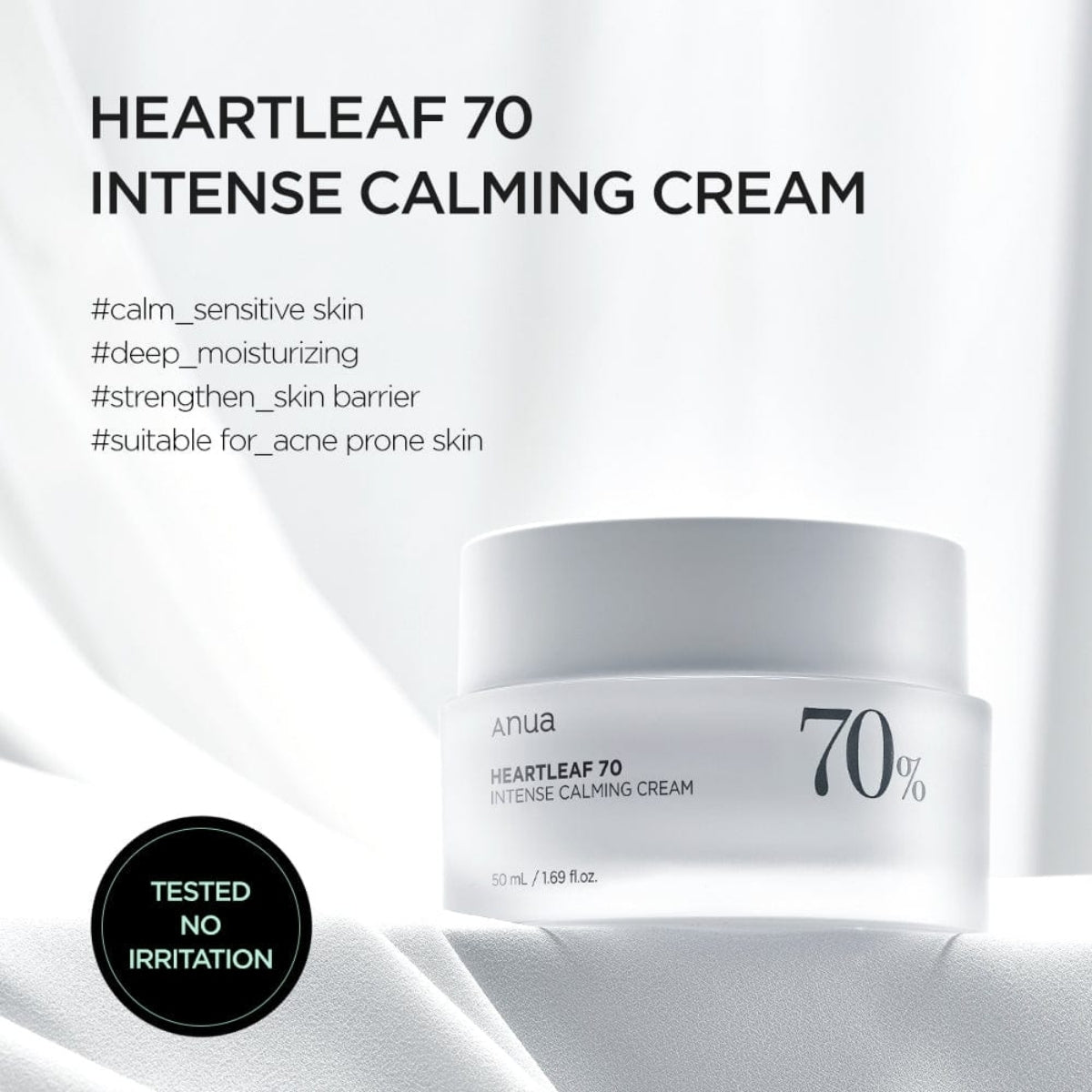 Anua Heartleaf 70+ Ceramide Intense Calming Cream 50 ml con extracto de Heartleaf y ceramidas