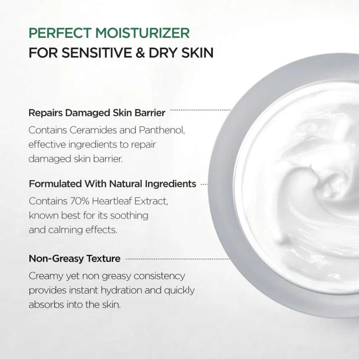 Anua Heartleaf 70+ Ceramide Intense Calming Cream con pantenol, alivia la irritación por sequedad