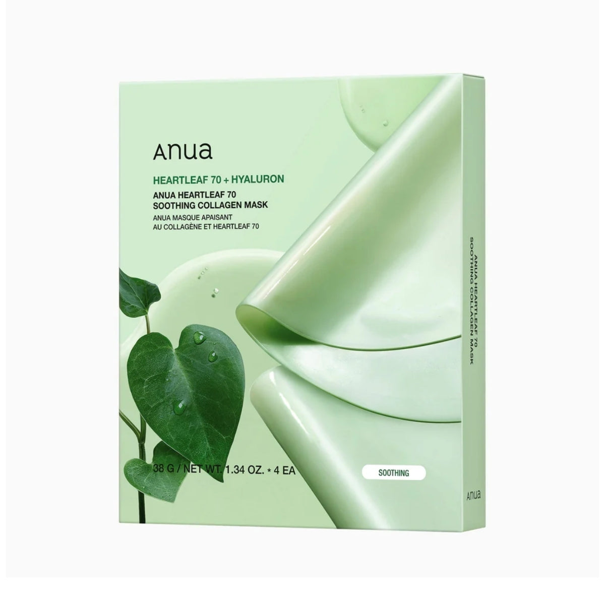 Anua Heartleaf 70 Soothing Collagen Mask con 70% de agua de Heartleaf (Houttuynia Cordata)