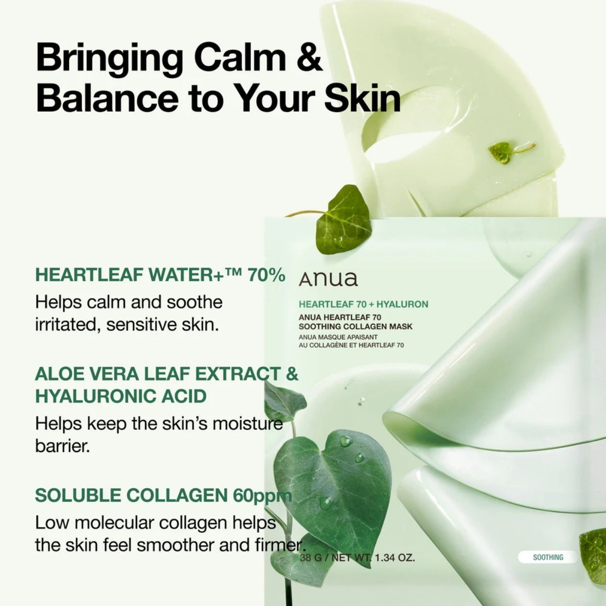 Anua Heartleaf 70 Soothing Collagen Mask con colágeno de bajo peso molecular