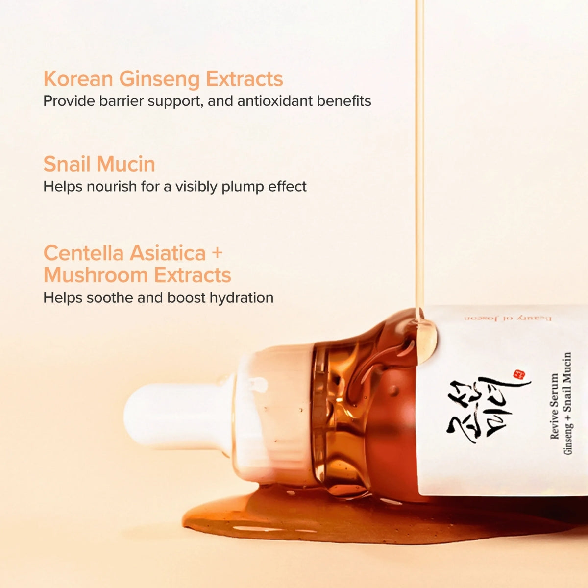 Beauty of Joseon Revive Serum Ginseng + Snail Mucin con ácido hialurónico que rellena e hidrata