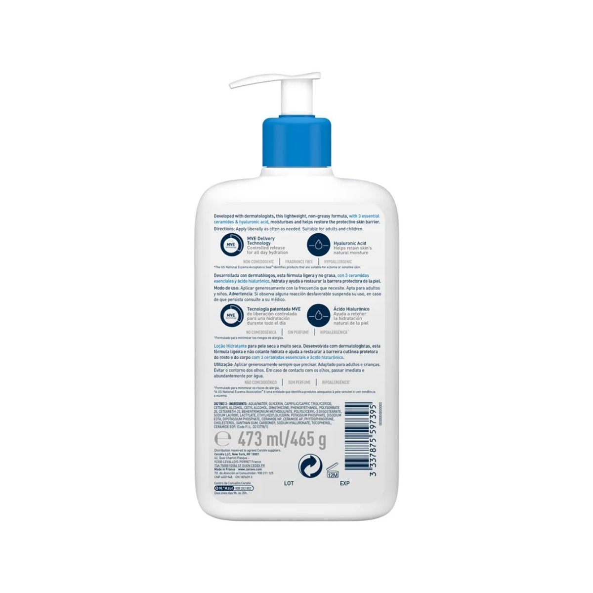 CeraVe Loción Hidratante con ácido hialurónico, 3 ceramidas esenciales y glicerina