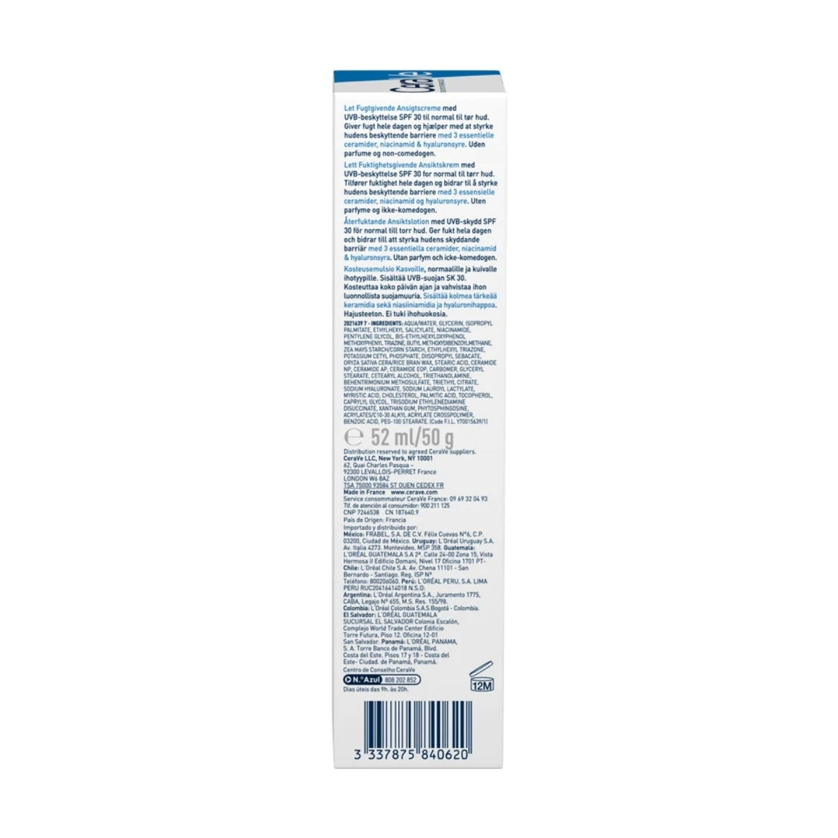 CeraVe Loción Hidratante de Rostro, para piel sensible normal a seca