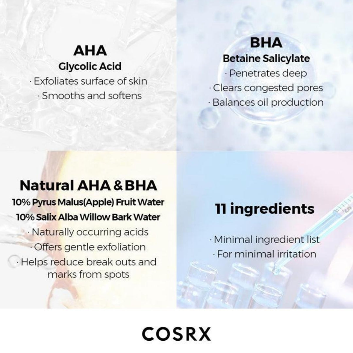 COSRX AHA/BHA Clarifying Treatment Toner con pantenol y alantoína que calman tras la exfoliación