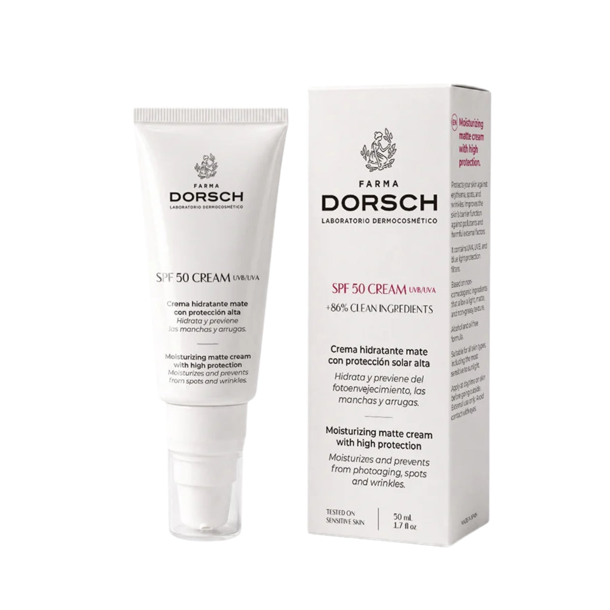 Farma Dorsch Crema Hidratante Antiedad SPF 50+, no comedogénica y de acabado mate