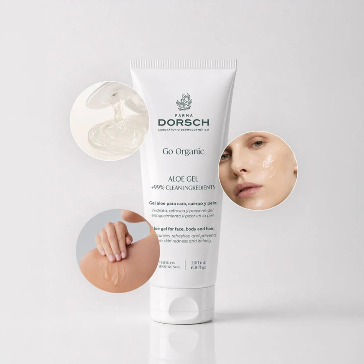 Farma Dorsch Gel de Aloe Vera Orgánico 200 ml, fórmula 99% natural certificada EWG
