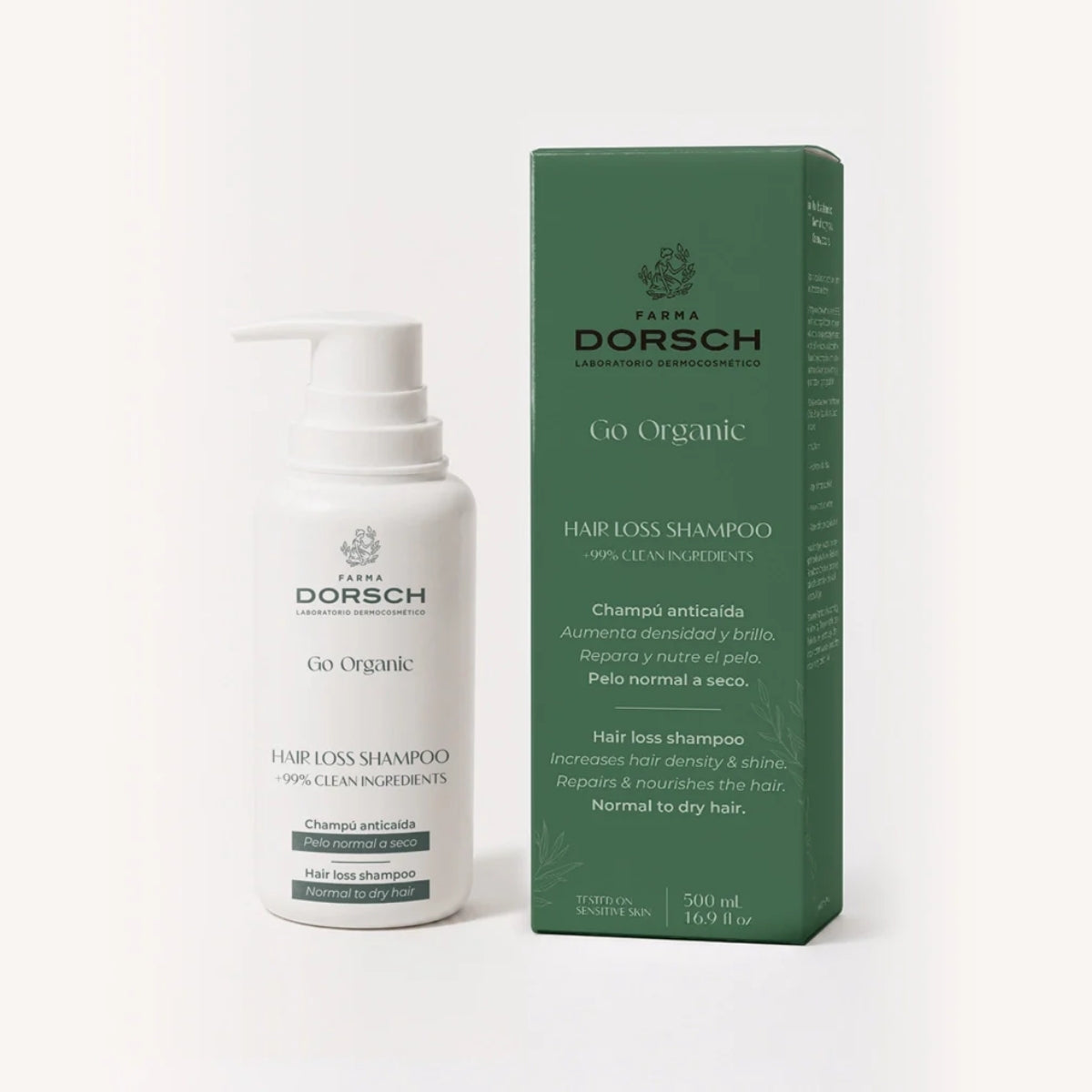 Farma Dorsch Go Organic champú anticaída, sin sulfatos ni siliconas y certificado por ECOCERT
