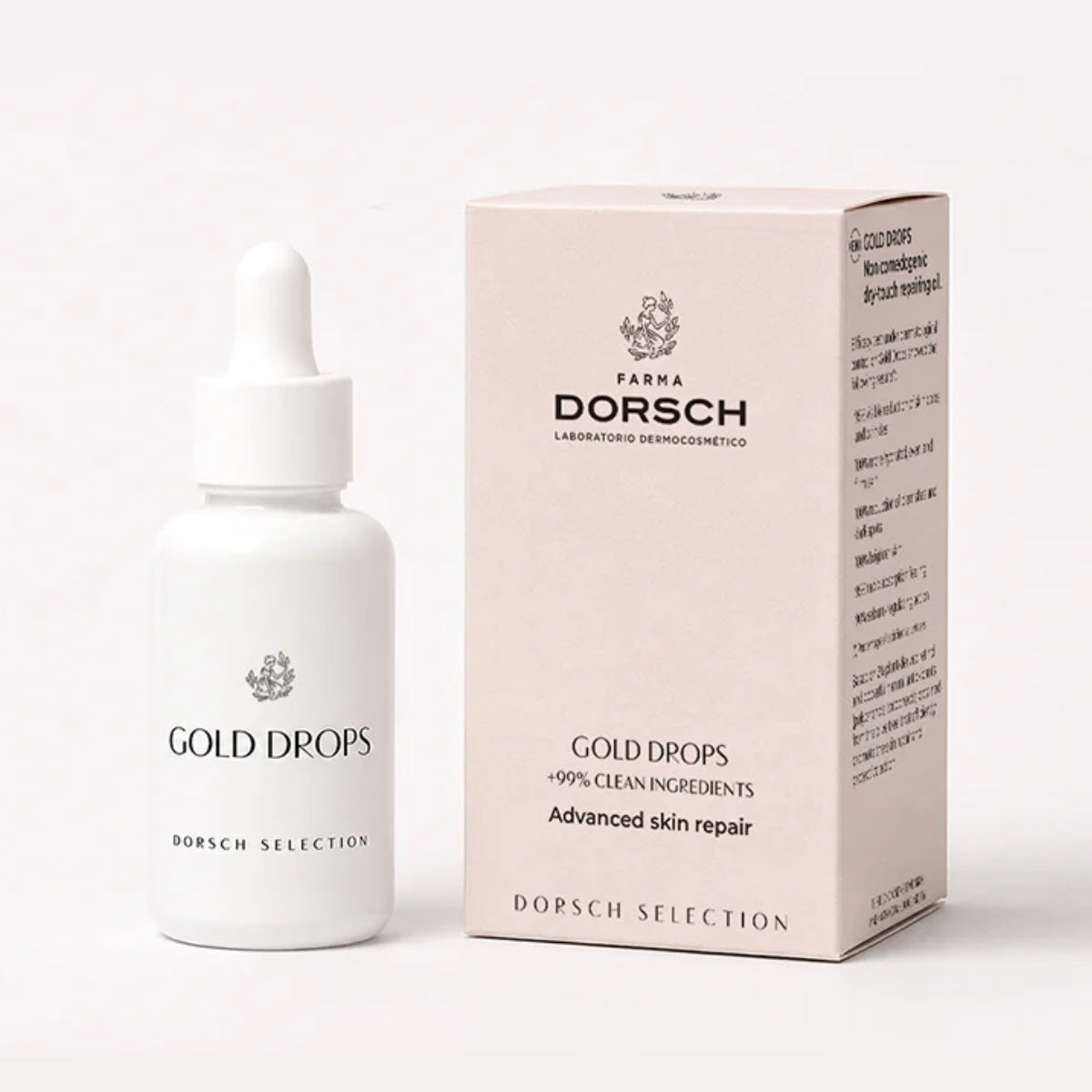 Farma Dorsch Gold Drops, fórmula clean no comedogénica de tacto seco
