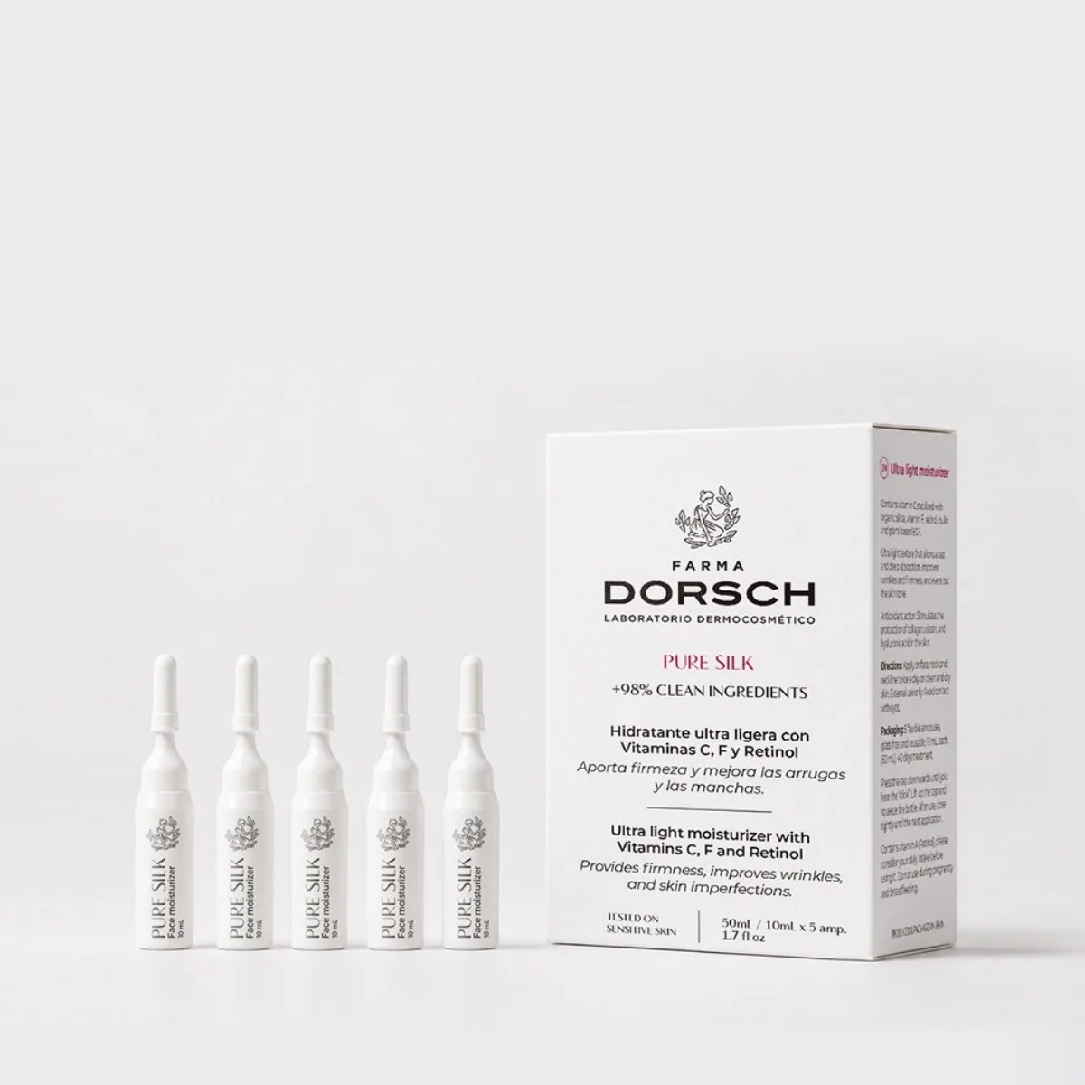 Farma Dorsch Pure Silk 5 x 10 ml, ampollas reutilizables de textura ultraligera