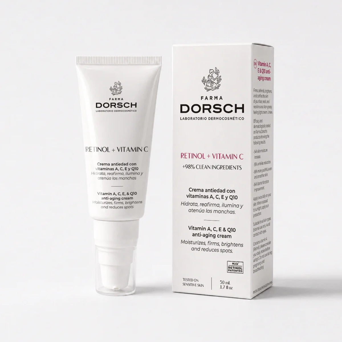 Farma Dorsch Retinol + Vitamin C, dermatológicamente testada en pieles sensibles