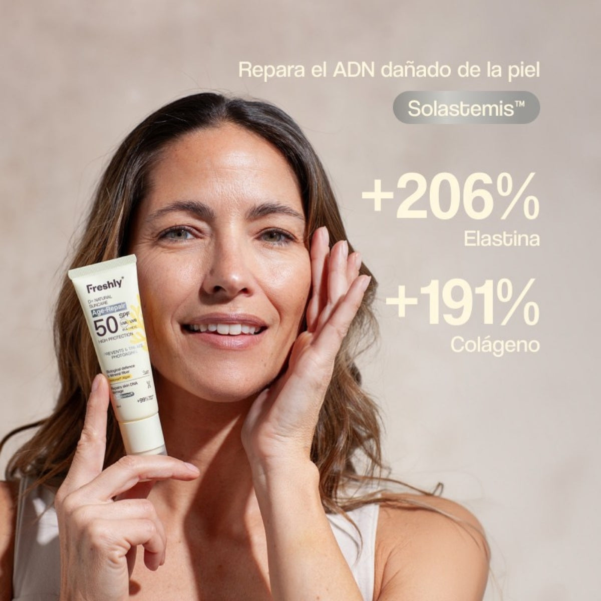 Freshly Cosmetics D+ Natural Suncare Age-Repair SPF 50, repara el ADN celular