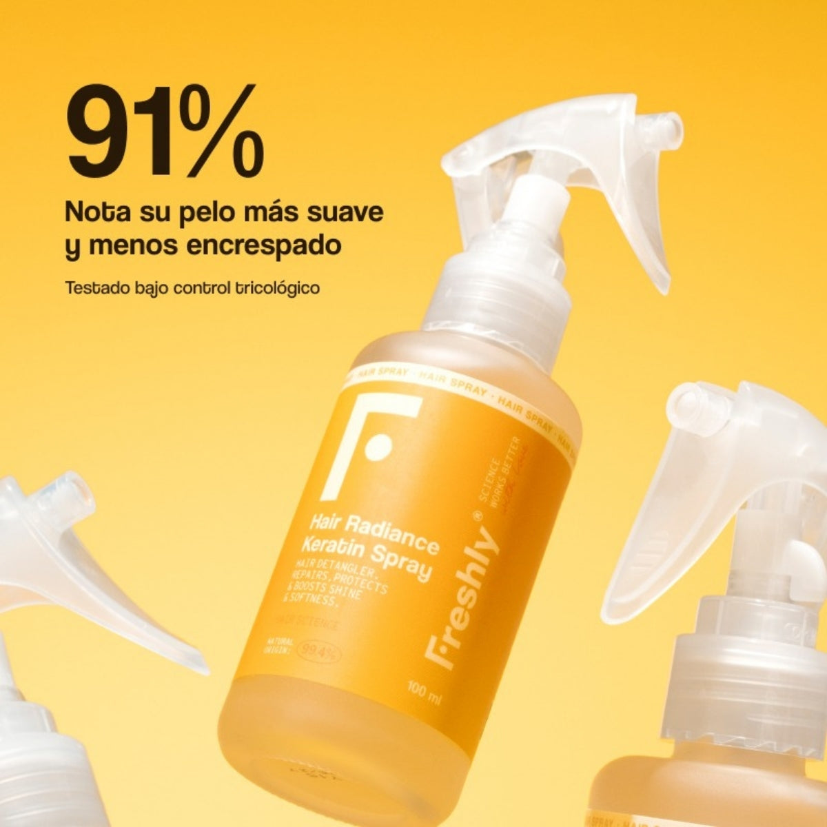 Freshly Cosmetics Hair Radiance Keratin Spray, protege del daño térmico de secadores y planchas