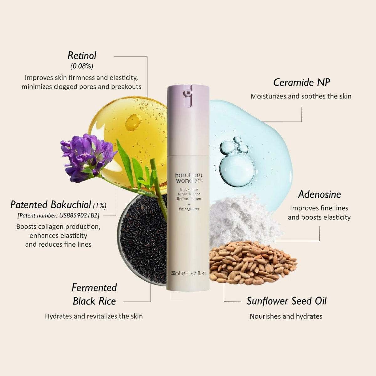 HaruHaru Wonder Black Rice Night Knight Retinol Serum, sérum antiedad de noche
