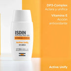 Isdin Foto Ultra Active Unify SPF50+ sin Color, textura fluida de rápida absorción