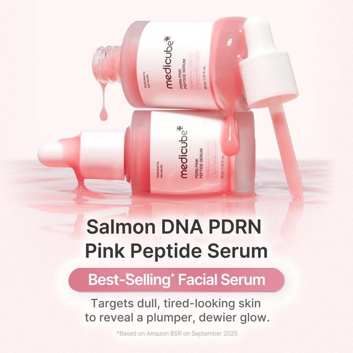 Medicube PDRN Pink Peptide Serum, trabaja la elasticidad y uniforma el tono