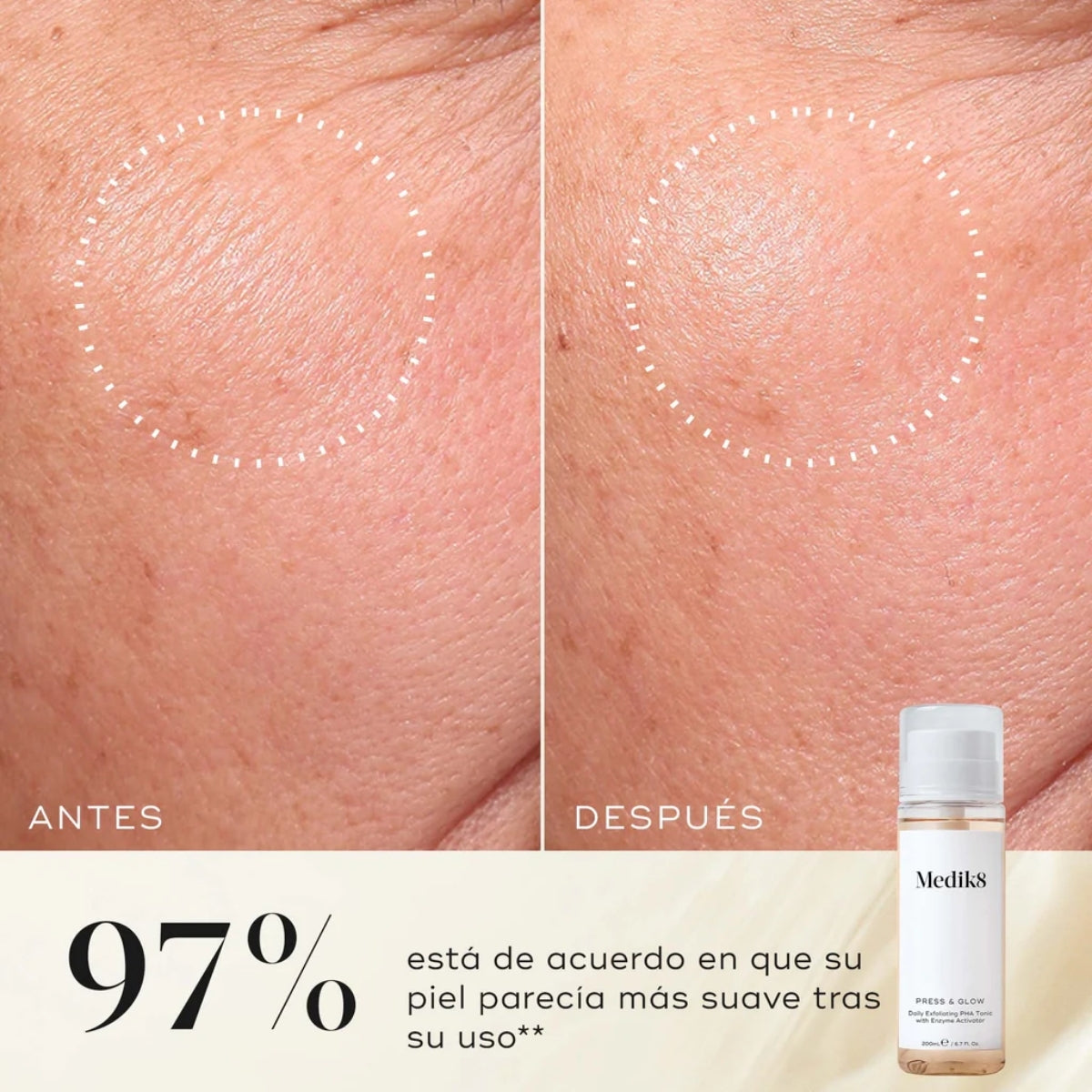MEDIK8 Press & Glow Tónico Exfoliante PHA, exfolia con suavidad e hidrata la superficie de la piel
