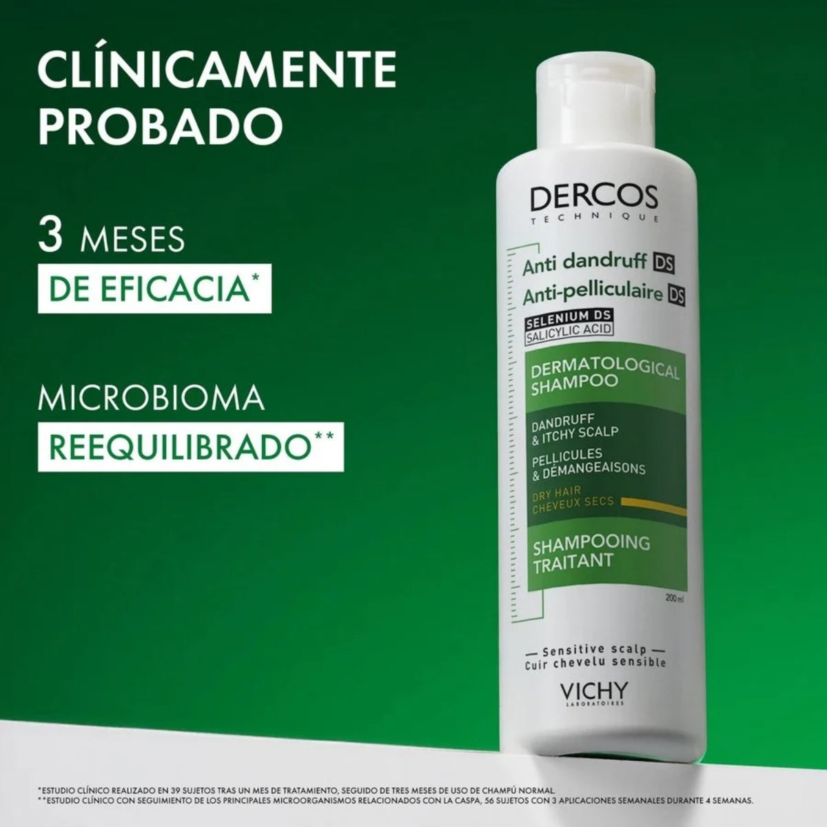 Vichy Dercos Champú Anticaspa Cabello Seco, calma el cuero cabelludo y alivia el picor