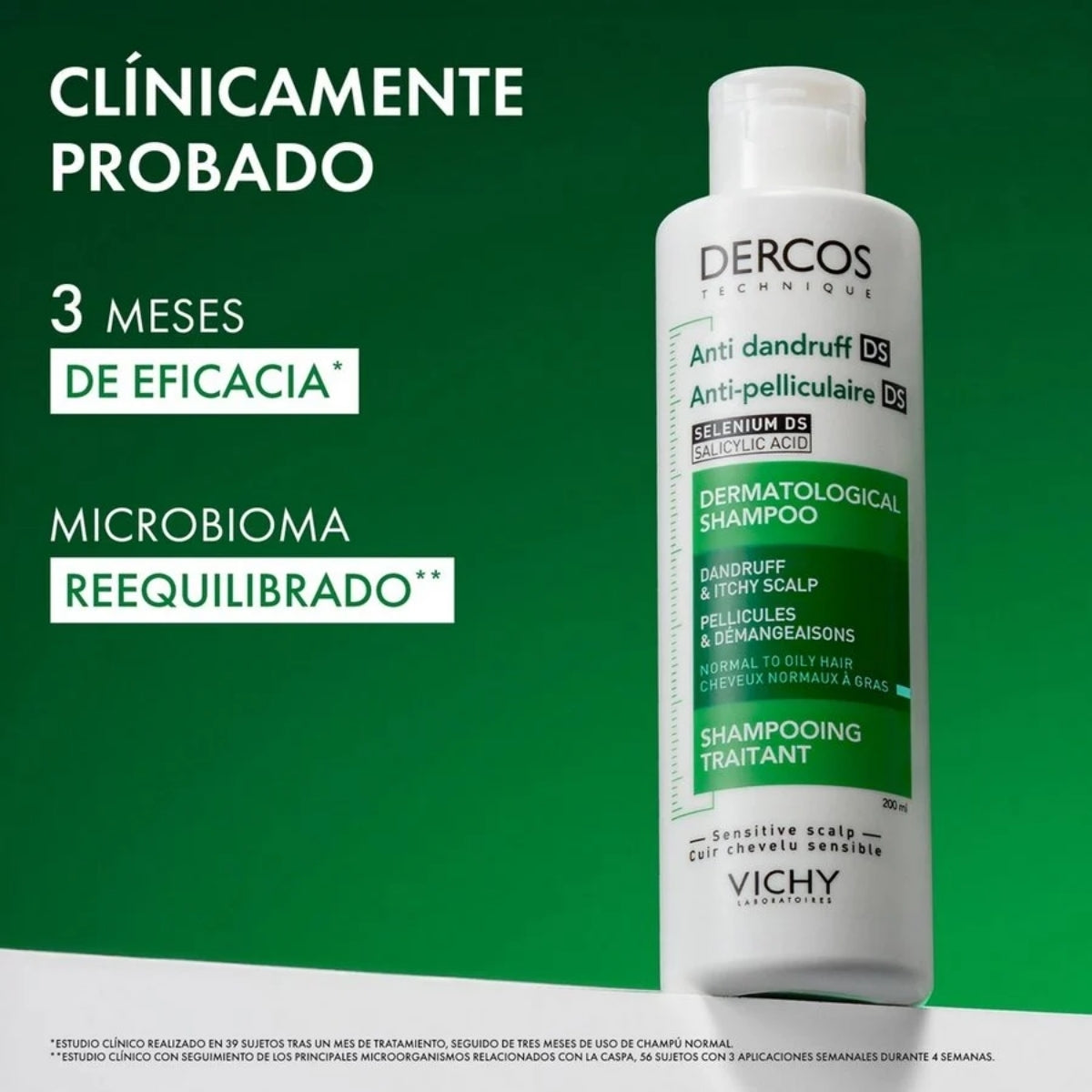Vichy Dercos Champú Anticaspa Normal y Graso, reequilibra el microbioma del cuero cabelludo
