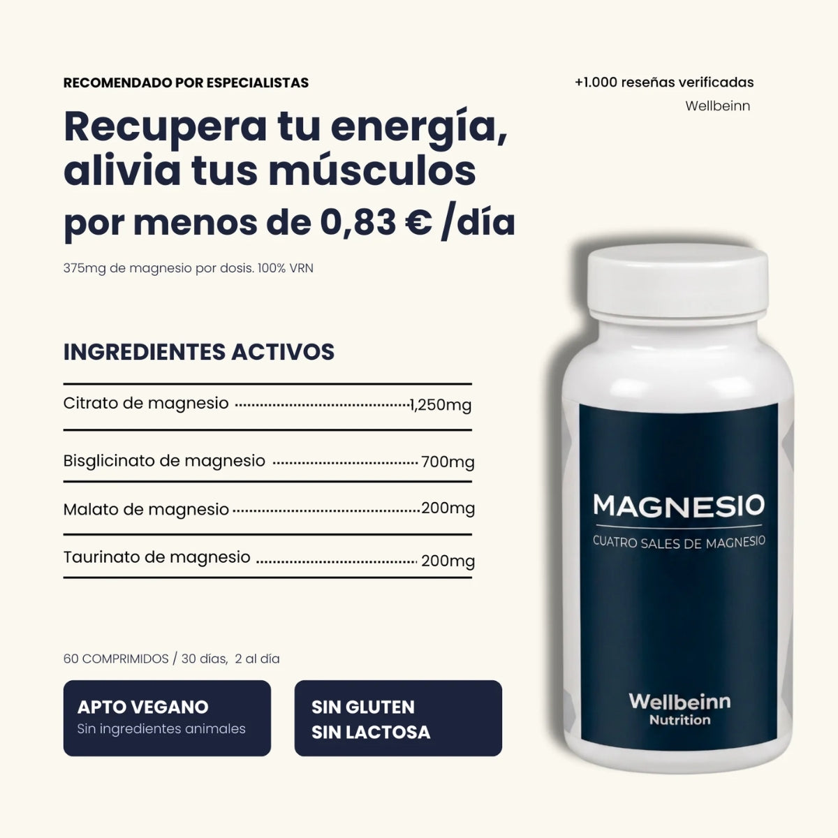 Wellbeinn Magnesio Matrix, contribuye a reducir el cansancio y la fatiga